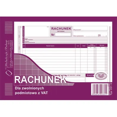 Michalczyk i Prokop Druk Rachunek A5 dla zwolnionych podmiotowo z VAT
