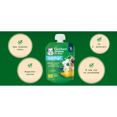 Gerber Organic Deserek w tubce banany jagody z jogurtem i p�atkami zb� dla niemowl�t po 6 miesi�cu 90 g Bio