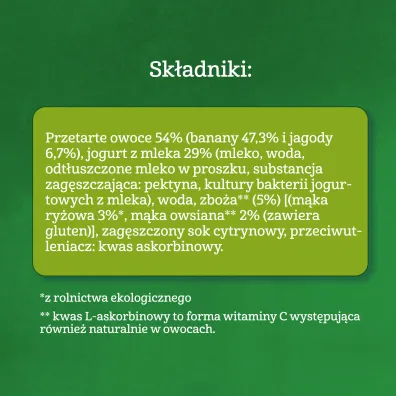 Gerber Organic Deserek w tubce banany jagody z jogurtem i p�atkami zb� dla niemowl�t po 6 miesi�cu 90 g Bio