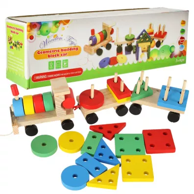 Kolejka pocig lokomotywa klocki drewniane sorter ukadanka zrcznociowa 30cm
