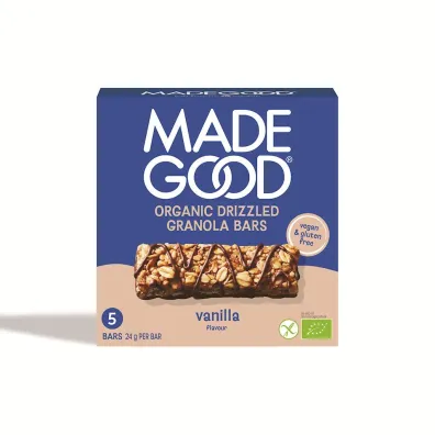 Madegood Batony granola crunchy smak wanilia w polewie czekoladowej bezglutenowe 5 x 24 g Bio