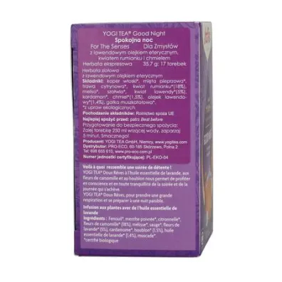 Yogi Tea Herbatka dla zmys��w z olejkiem lawendowym (for the senses good night) 17 x 2.1 g Bio