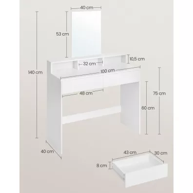 Songmics Biaa toaletka z lustrem 100 cm Glamour