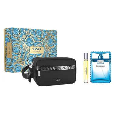 Versace Zestaw Man Eau Fraiche Woda toaletowa + Woda toaletowa mini + Kosmetyczka 100 ml + 10 ml + 1 szt.
