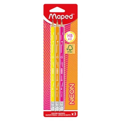 Maped O��wek z gumk� HB neon 3 szt