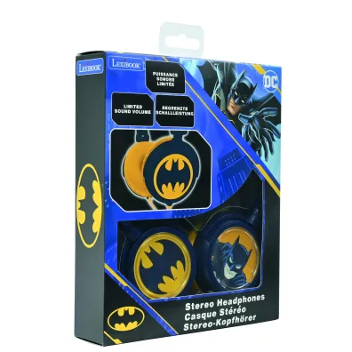 Sk�adane s�uchawki przewodowe stereo Batman z g�o�no�ci� bezpieczn� dla dzieci Lexibook HP015BAT