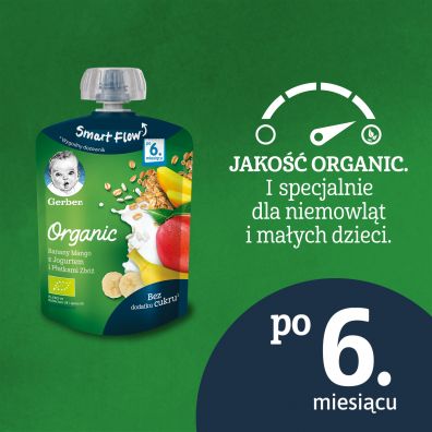 Gerber Organic Deserek w tubce banany mango z jogurtem i patkami zb dla niemowlt po 6 miesicu 90 g Bio