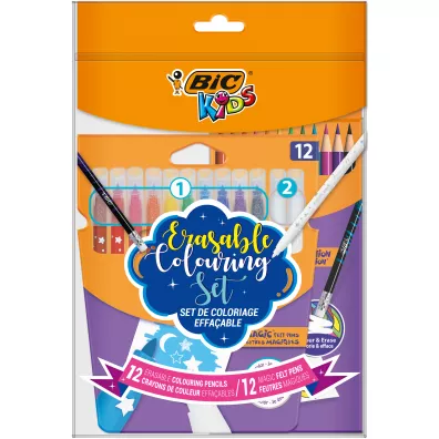 Bic Zestaw flamastry magiczne + kredki wymazywalne Kids Erasable Coloring Set Pouch 24 szt.