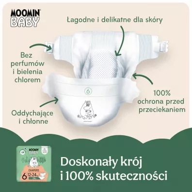 Muumi Baby Moomin Baby, Pieluszki 6 Junior (12-24 kg), Eko 34 szt.