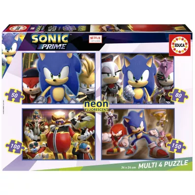 Puzzle fluorescencyjne 4w1 - Sonic Prime (50+80+100+150 el.) Educa