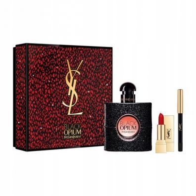 Yves Saint Laurent Black Opium Pour Femme zestaw woda perfumowana spray + Mini Rouge Pur Couture pomadka do ust 01 + Eye Pencil kredka do oczu N1 50 ml