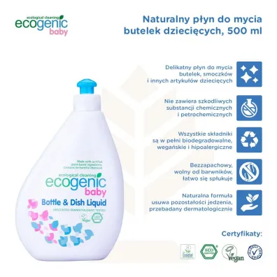 Ecogenic P�yn do mycia butelek, smoczk�w i zabawek, bezzapachowy 500 ml