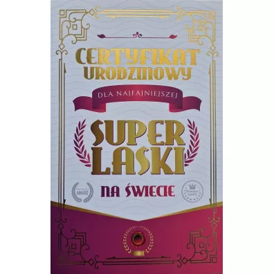 Yeku Karnet Certyfikat Urodzinowy Super Laski