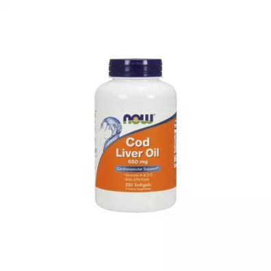 Now Foods Cod Liver Oil - Tran 650 mg Suplement diety 250 kaps.