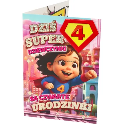 Yeku Karnet Urodziny 4 dziewczynka - Superbohaterka