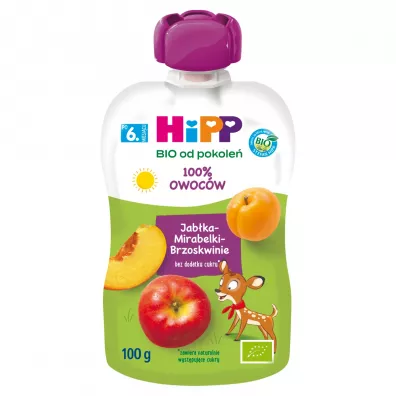 Hipp Mus owocowy po 6. miesicu jabka-mirabelki-brzoskwinie 100 g Bio