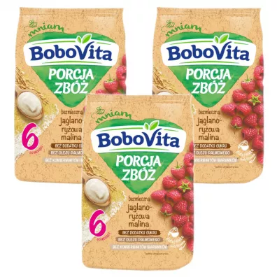BoboVita Porcja zb Kaszka bezmleczna jaglano-ryowa malina po 6 miesicu Zestaw 3 x 170 g