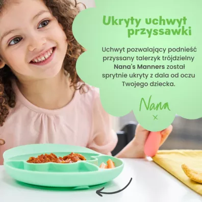 Nana`s Manners Etap 2, Talerz silikonowy tr�jdzielny z przyssawk�, zielony