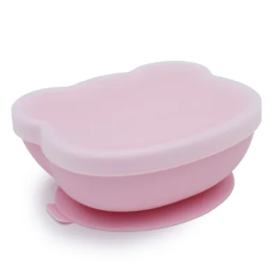 Silikonowa miseczka z przyssawk� i pokrywk� mi� - powder pink (uszkodzone opakowanie)