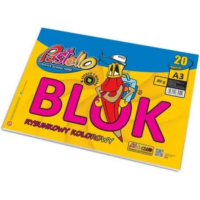 Pastello Blok rysunkowy A3 kolorowy 80g 20 kartek