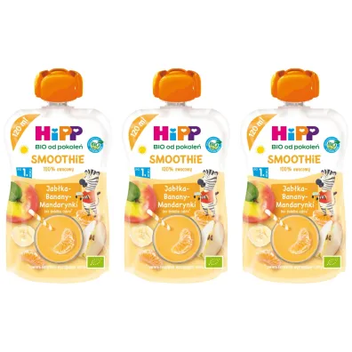 Hipp Smoothie Mus z owoc�w i sok�w po 1. roku jab�ka-banany-mandarynki zestaw 3 x 120 ml Bio