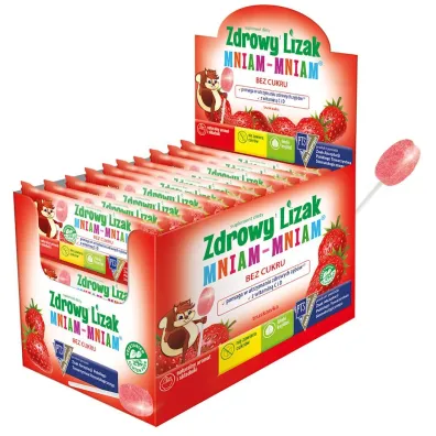 Starpharma Lizak o smaku truskawkowym mniam-mniam bezglutenowy Suplement diety Zestaw 40 szt.