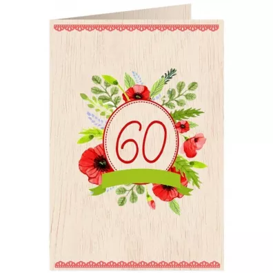 Cozywood Karnet drewniany C6 + koperta Urodziny 60