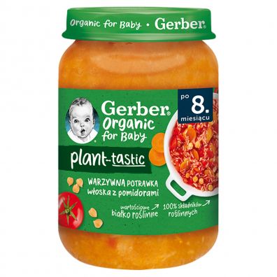 Gerber Organic Plant-tastic Obiadek warzywna potrawka woska z pomidorami dla niemowlt po 8 miesicu 190 g Bio