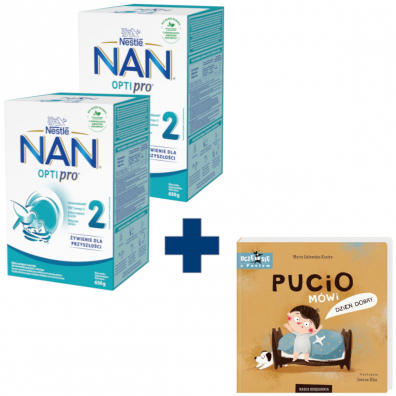 Nestle Nan Optipro Zestaw 2 Mleko nastpne dla niemowlt po 6 miesicu + Pucio mwi dzie dobry GRATIS 2 x 650 g