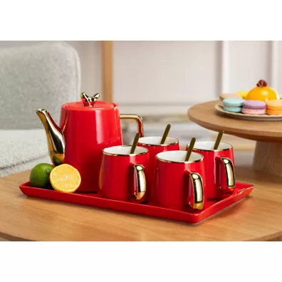 HowHomely Serwis kawowy Noah Red Gold