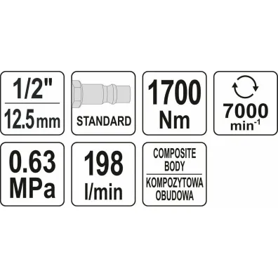 Pneumatyczny klucz udarowy 1/2" 1700nm 09544