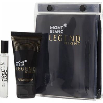 Mont Blanc Legend Night zestaw dla mczyzn miniatura wody perfumowanej spray + balsam po goleniu + kosmetyczka 7.5 ml + 50 ml
