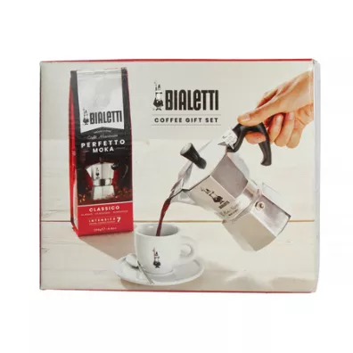 Bialetti Zestaw Moka Express 3tz + kawa Perfetto Moka Classico 150 ml