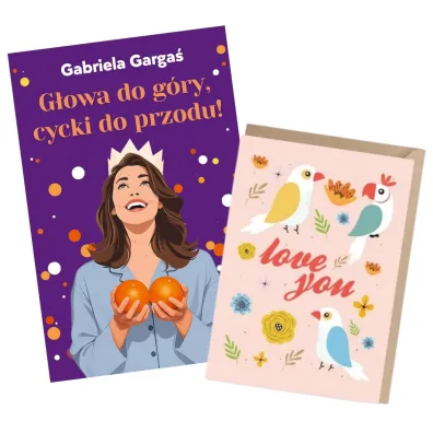 Pakiet: G�owa do g�ry, cycki do przodu!, Kartka okoliczno�ciowa Papu�ki, eko koperta K029