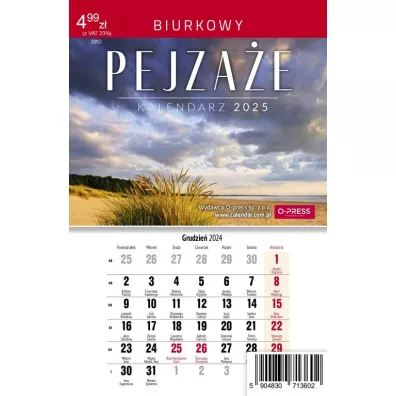 Kalendarz 2025. Biurkowy Miesi�czny Pejza�e