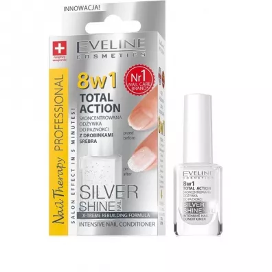 Eveline Cosmetics Nail Therapy Total Action 8w1 skoncentrowana od�ywka do paznokci z drobinkami srebra 8w1 12 ml