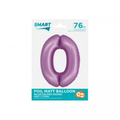 Godan Balon foliowy Smart cyfra 0 lawendowy matowy 76cm