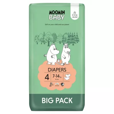 Muumi Baby Moomin Baby, Pieluszki 4 Maxi (7-14 kg), Eko Big Pack 63 szt.