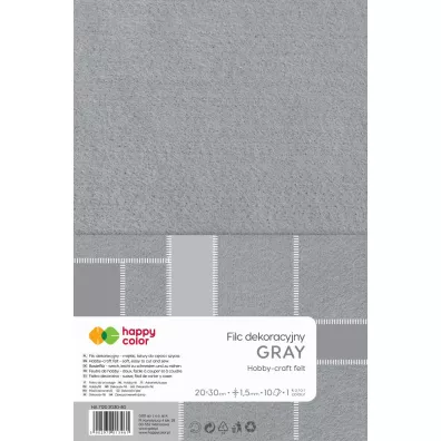 Happy Color Filc dekoracyjny, 20x30 cm, 1,5 mm, 10 arkuszy, szary 10 szt.