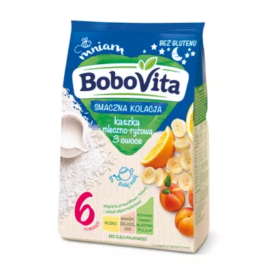 BoboVita Smaczna Kolacja Kaszka mleczno-ryowa 3 owoce po 6 miesicu 230 g