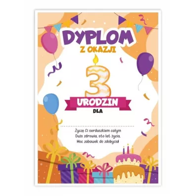 LearnHow Dyplom A5 urodzinowy - trzecie urodziny 5 szt.