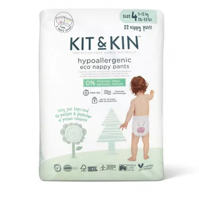 Kit and Kin Biodegradowalne Pieluchomajtki Nappy Pants 4 (9-15 kg), Hippo/Leopard 22 szt.