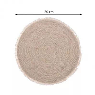 Dywan jutowy okrgy z frdzlami 80 cm