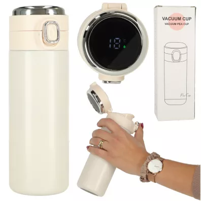 Kubek bidon termiczny z ustnikiem termos LED 350ml be�owy