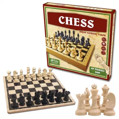 Wooden Chess Set, szachy na drewnianej planszy Star