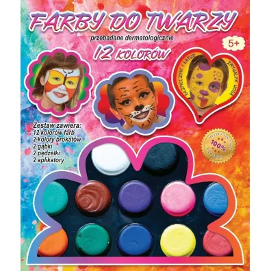 Farby do malowania twarzy 12 kolor�w + akcesoria Aliga