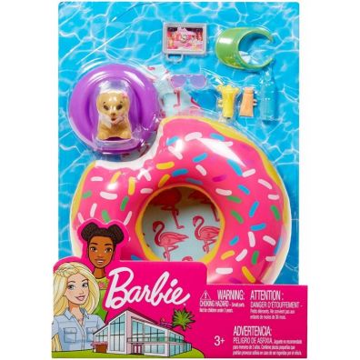 Barbie Mebelki ogrodowe Dmuchany donut i akcesoria basenowe FXG38 MATTEL