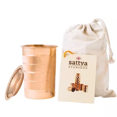 Sattva Kubek miedziany w paski z pokrywk 350 ml