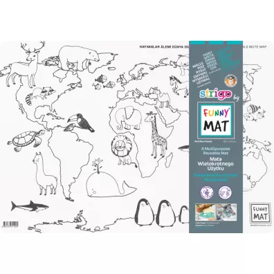 Funny Mat White - Mapa �wiata Zwierz�ta. Mata do kolorowania wielokrotnego u�ytku Strigo