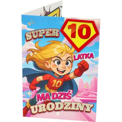Yeku Karnet Urodziny 10 dziewczynka - Superbohaterka